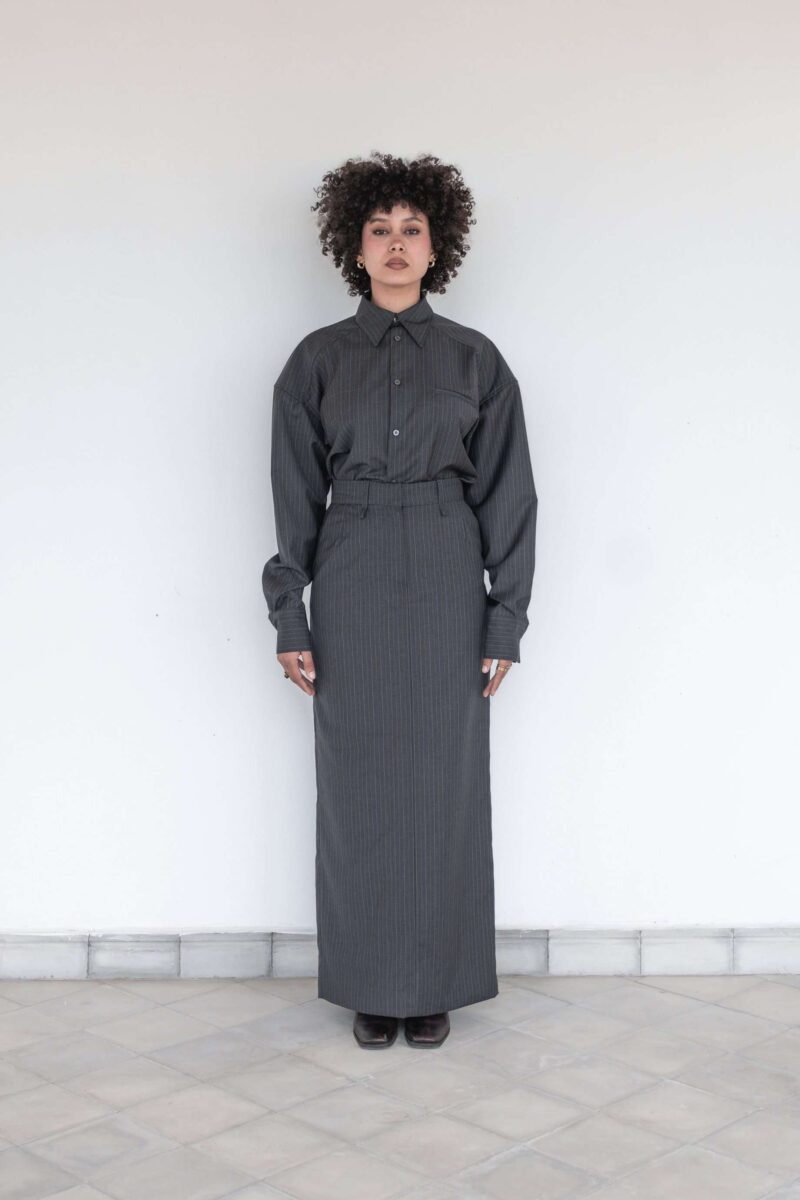 LIGHT WEIGHT GRAY WOOL 2 PIECES SKIRT - Image 5
